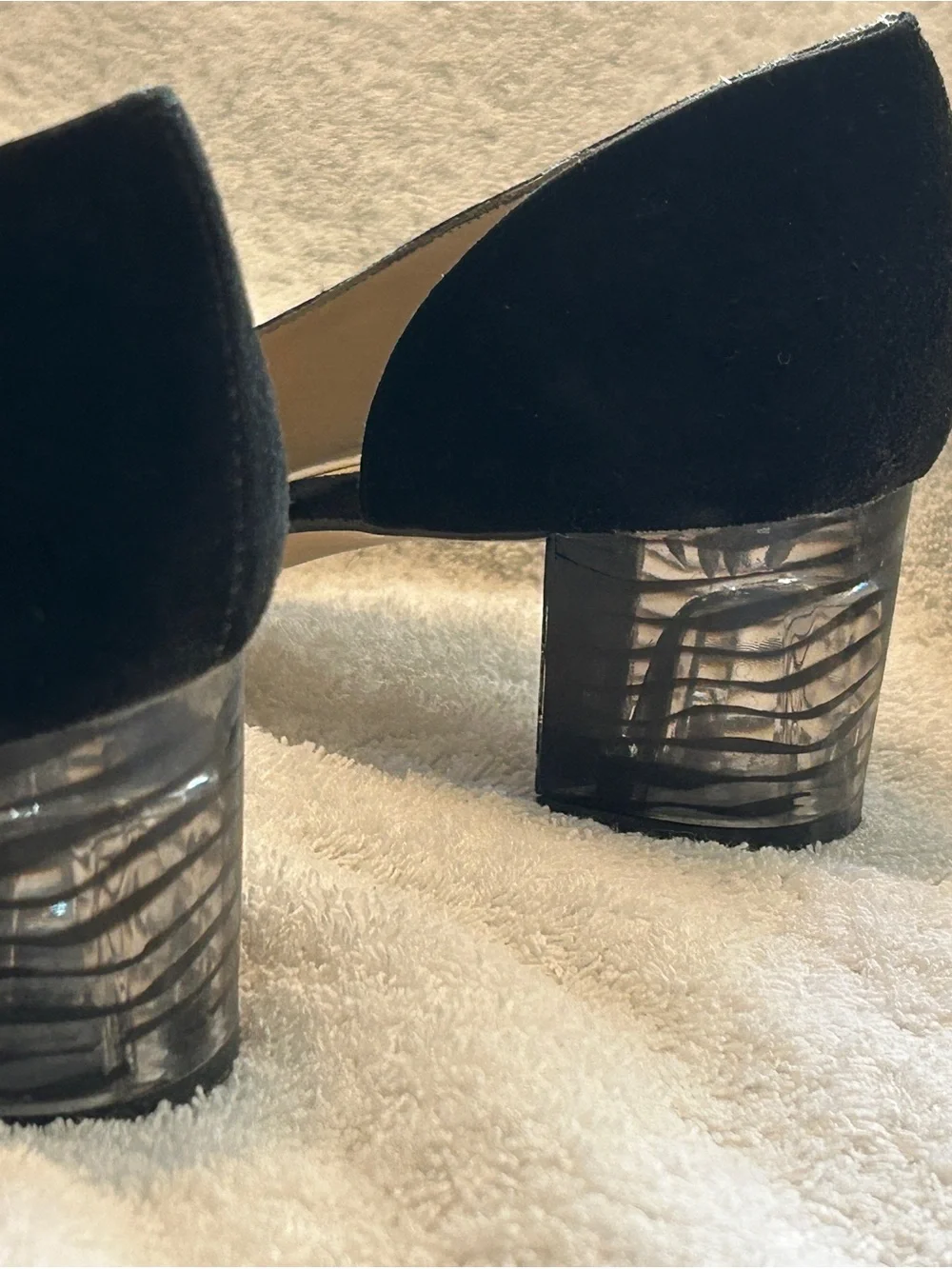 Black Suede Low Block Heel Pumps